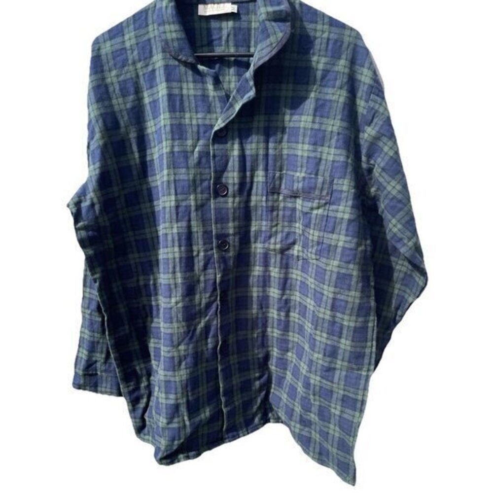 Vintage Magee Men’s Sz M Blue Green Plaid Button Flannel Shirt Made in Ireland